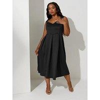 Yours Curve Sweetheart Neck Scuba Skater Dress - Black