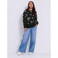 Yours Curve Bow Jumper - Black