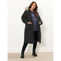 Yours Curve Longline Luxe Parka - Black