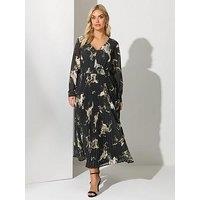 Yours Curve V-Neck Pleated Dress - Black