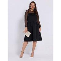Yours Curve Mesh Sleeve Scuba Skater Dress - Black