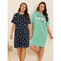 Yours Curve 2 Pack Cocktail Club Sleeptee - Green