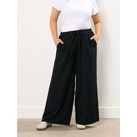Yours Curve Crinkle Wide Leg Trouser - Black