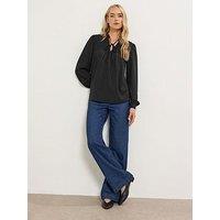 Long Tall Sally Textured Tie Neck Top - Black