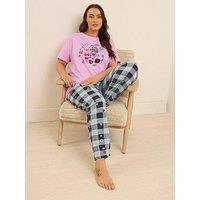 Yours Curve Gingham Bow Wide Leg Pj Set - Grey