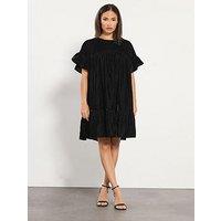 Pixiegirl Petite Velvet Frill Smock Dress - Black