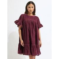 Pixiegirl Petite Velvet Frill Smock Dress - Red