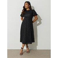 Pixiegirl Petite Tie Back Sequin Midi Dress - Black