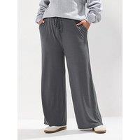 Yours Curve Wide Leg Ribbed Pull On Trouser - Grey