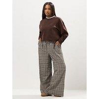 Yours Curve Check Pull On Wide Leg Trouser - Natural