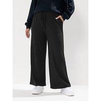 Yours Curve Wide Leg Ribbed Pull On Trouser - Black