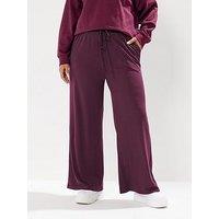 Yours Curve Wide Leg Ribbed Pull On Trouser - Red