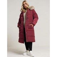 Yours Curve Padded Plush Parka - Red
