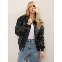 Long Tall Sally Faux Leather Trucker Jacket - Black