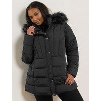 Yours Curve Short Padded Coat - Black