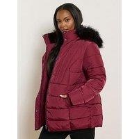 Yours Curve Short Padded Coat - Red