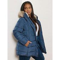 Yours Curve Short Padded Coat - Blue