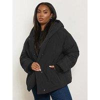 Yours Curve Unquilted Padded Coat - Black