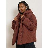 Yours Curve Unquilted Padded Coat - Red