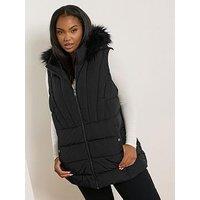 Yours Curve Faux Fur Hood Gilet - Black