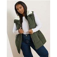 Yours Curve Short Gilet - Green