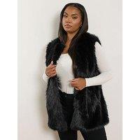 Yours Curve Faux Fur Gilet - Black