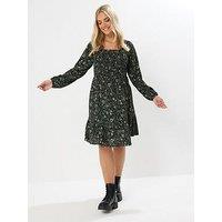 Yours Curve Shirred Mini Dress - Green