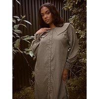 Yours Curve Check Collar Smock Mini Dress - Natural