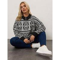 Yours Curve Quarter Zip Neck Fairisle Jumper - Black