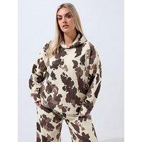 Yours Curve Cow Print Hoodie - Cream