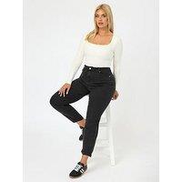 Yours Curve Washed Boyfriend Jean - Black