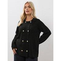 Yours Curve Double Breasted Cardigan - Black