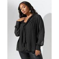 Yours Curve Pleated Bow Blouse - Black
