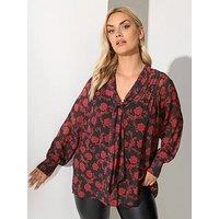 Yours Curve Pleated Bow Blouse - Black