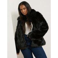 Yours Curve Faux Fur Collared Jacket - Black