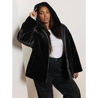 Yours Curve Faux Fur Hooded Jacket - Black