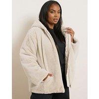 Yours Curve Faux Fur Hooded Jacket - Ivory