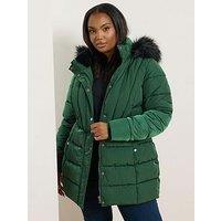 Yours Curve Short Padded Coat - Green