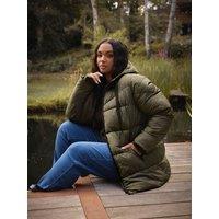 Yours Curve Short Sporty Padded Coat - Green