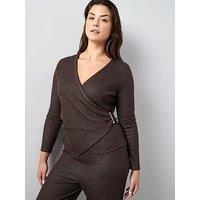 The Very Collection Curve Metal Trim Wrap Top Co-Ord - Brown