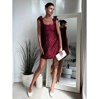 Style Cheat Bow Jacquard Mini Dress - Red