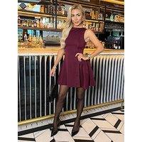 Ax Paris Round Neck Pleated Hip Mini Dress - Plum