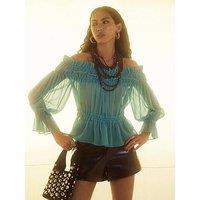 River Island Raw Edge Bardot Top - Blue