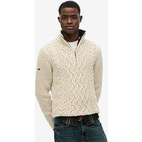 Superdry Jacob Cable Half Zip Knitted Jumper - Beige