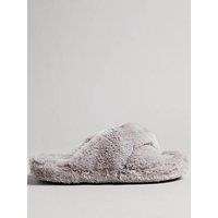 Ted Baker Faux Fur Cross Over Slippers - Grey