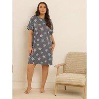 Yours Curve Animal Star Sleep T-Shirt - Grey