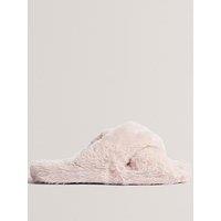 Ted Baker Faux Fur Cross Over Slippers - Pink
