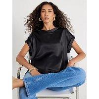 River Island Short Sleeve Satin Turn Back Cuff T-Shirt - Black