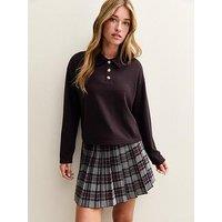 New Look Dark Purple Soft Touch Gold Button Polo Top