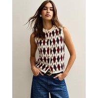 New Look Argyle Patterned Waistcoat - Cream